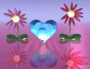 3D Bild: Blaues Herz (beleuchtet) mit Blumen